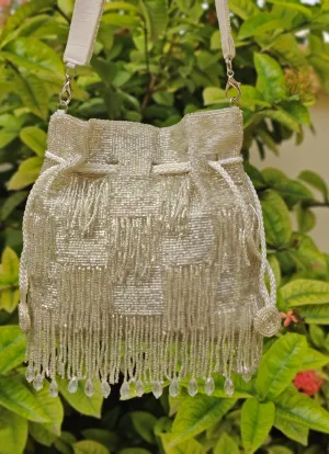 Glitter White Beads Embellished Potli Bag