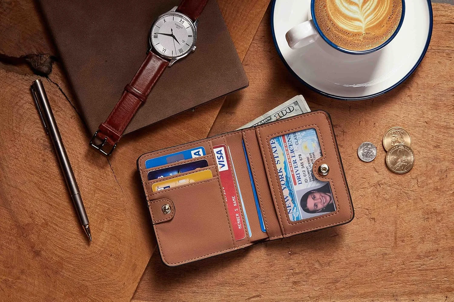 Gostwo Small Wallet for Women, Slim Bifold Credit Card Holder, Compact RFID Blocking Cash Wallet, Billfolds Thin Leather Zipper Pocket, Mini Wallet Gift for Ladies Teen Girls Travel with ID Window