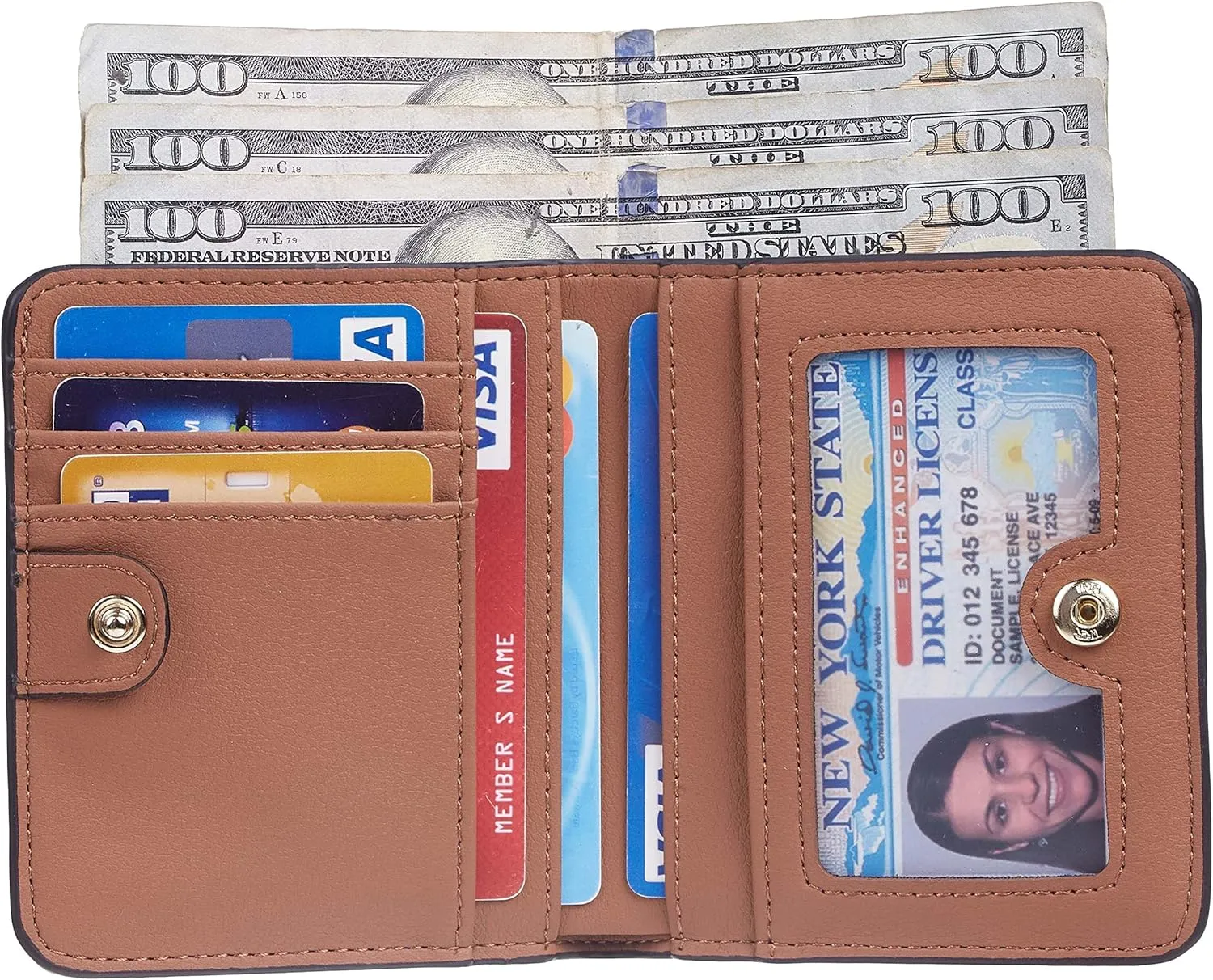 Gostwo Small Wallet for Women, Slim Bifold Credit Card Holder, Compact RFID Blocking Cash Wallet, Billfolds Thin Leather Zipper Pocket, Mini Wallet Gift for Ladies Teen Girls Travel with ID Window