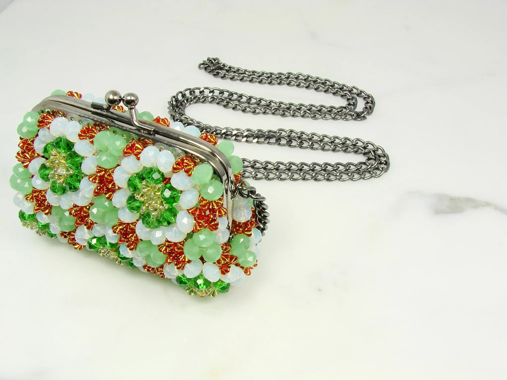 Green beaded purse Beaded Purse Small Cocktail Glamorous High Style Women Flower Clutches Evening Bags Handbags Wedding Clutch Purse Beaded purses evening bag.