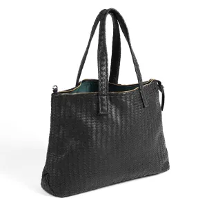 Handmade Woven Original Leather Bag With Zipper-Black