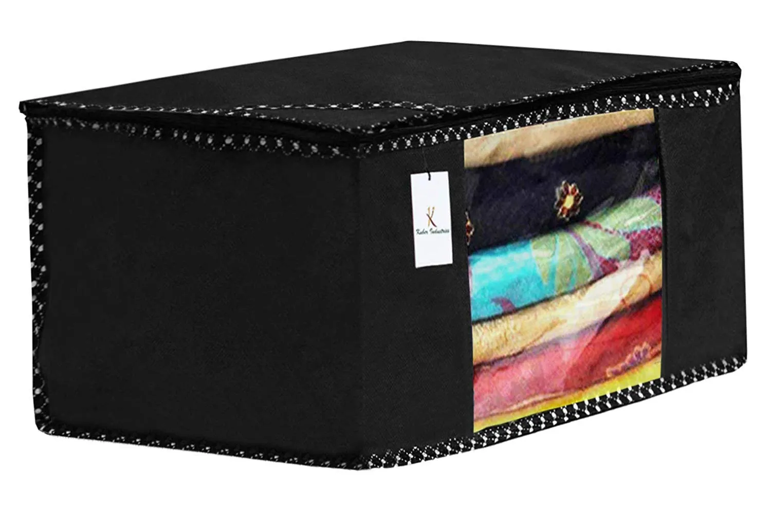 Kuber Industries Non Woven 3 Piece Saree Cover/Cloth Wardrobe Organizer and 3 Pieces Blouse Cover Combo Set (Black) -CTKTC038392