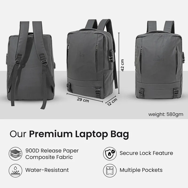 Laptop Bag with Waterproof Fabric & USB Port | College & Office Travel Backpack | 35*48*7.5cm | Black