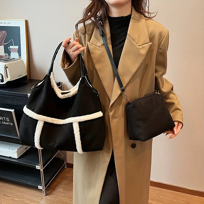 Large  Plush Capacity Furry Autumn  Shoulder Bag