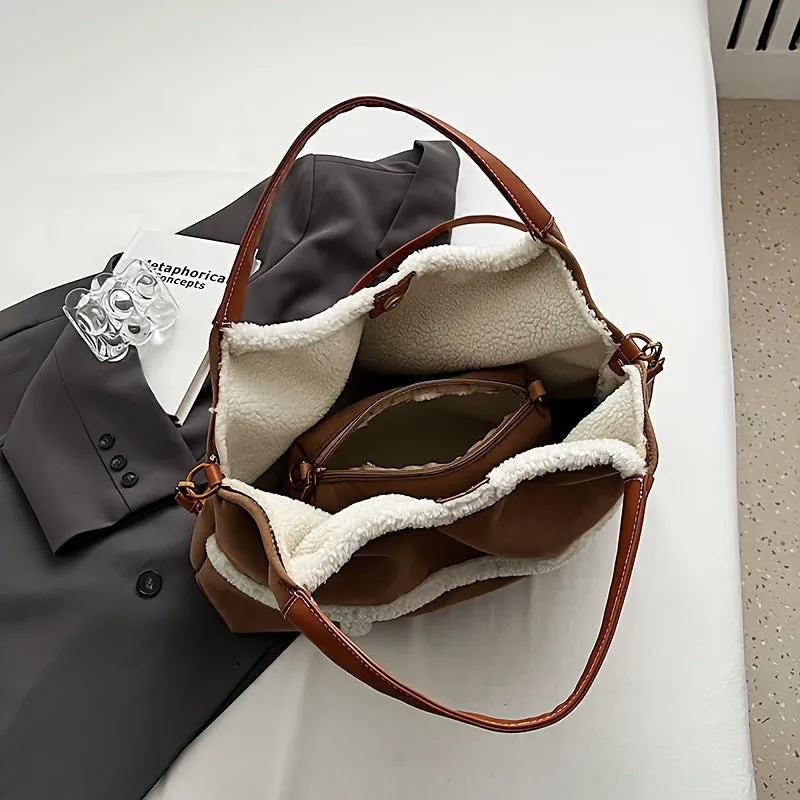Large  Plush Capacity Furry Autumn  Shoulder Bag