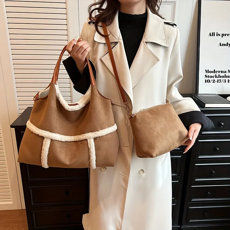 Large  Plush Capacity Furry Autumn  Shoulder Bag