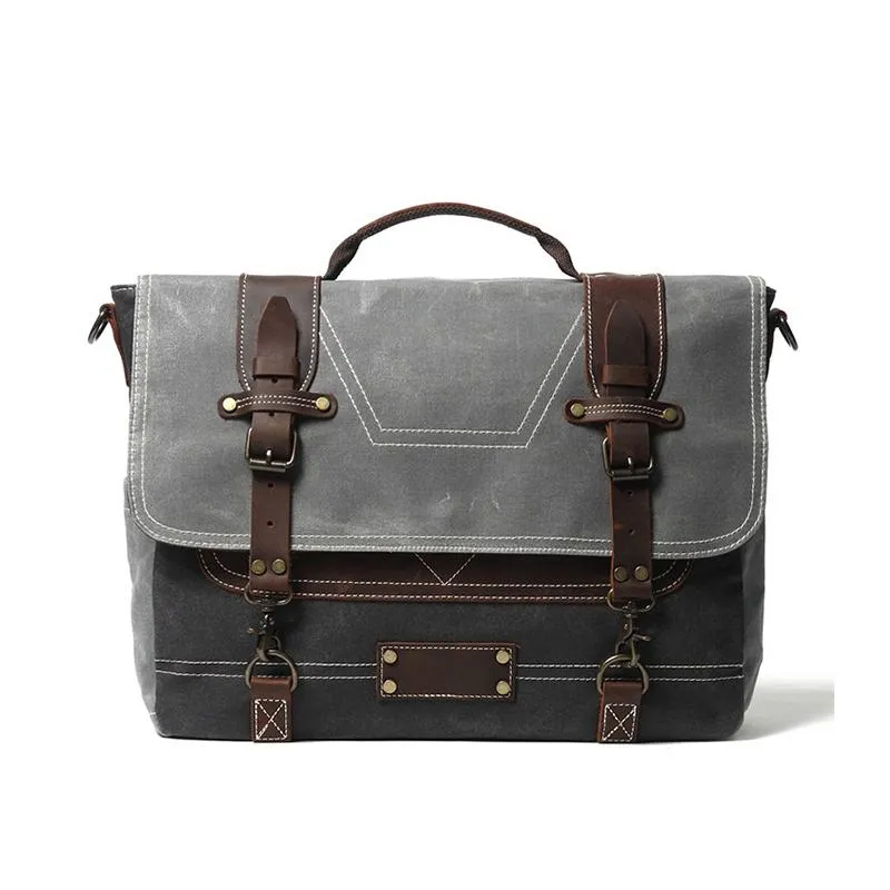 Leather Patchwock Canvas Handbag Shoulder Bag