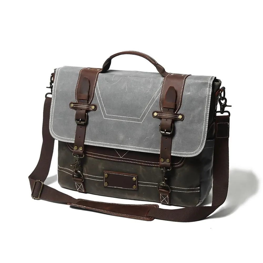 Leather Patchwock Canvas Handbag Shoulder Bag