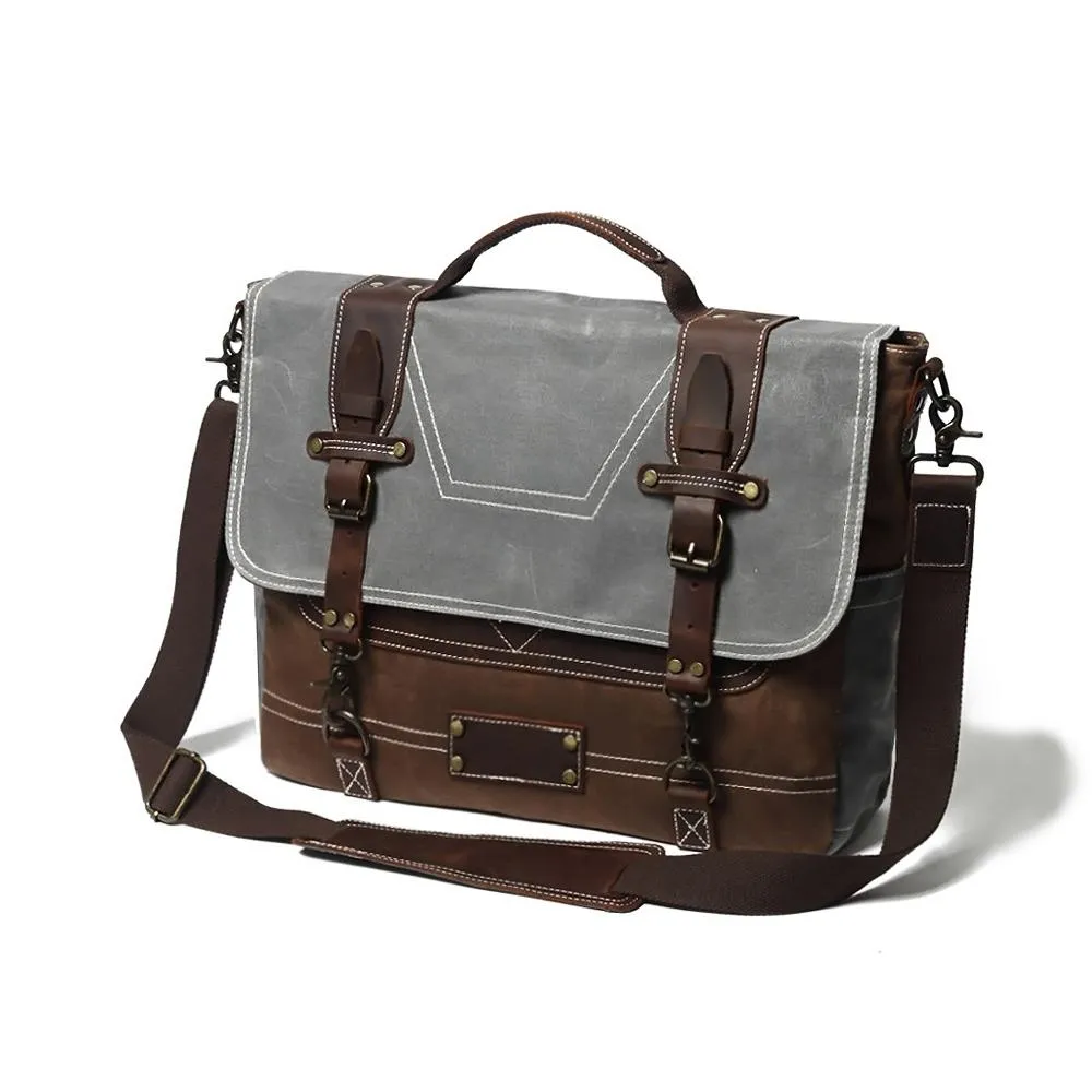 Leather Patchwock Canvas Handbag Shoulder Bag