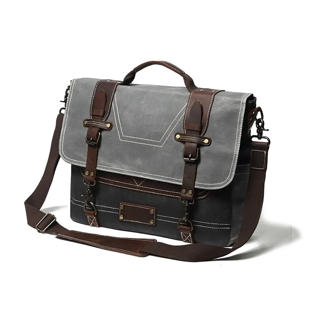 Leather Patchwock Canvas Handbag Shoulder Bag