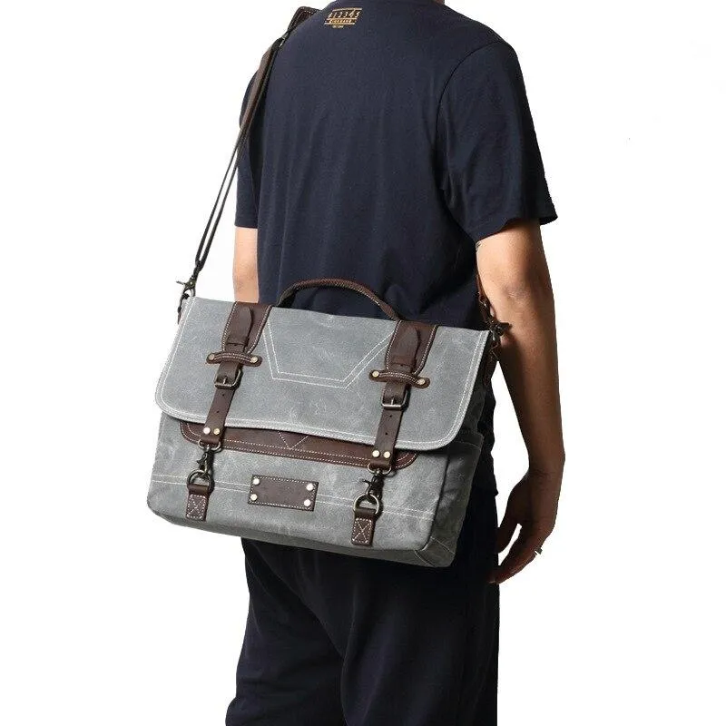 Leather Patchwock Canvas Handbag Shoulder Bag