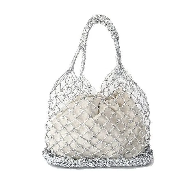 Lesley Hollow Woven Netted Handbag Beach Bag