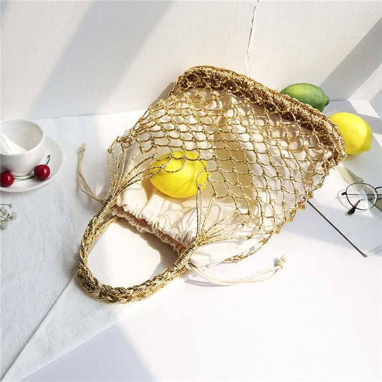 Lesley Hollow Woven Netted Handbag Beach Bag