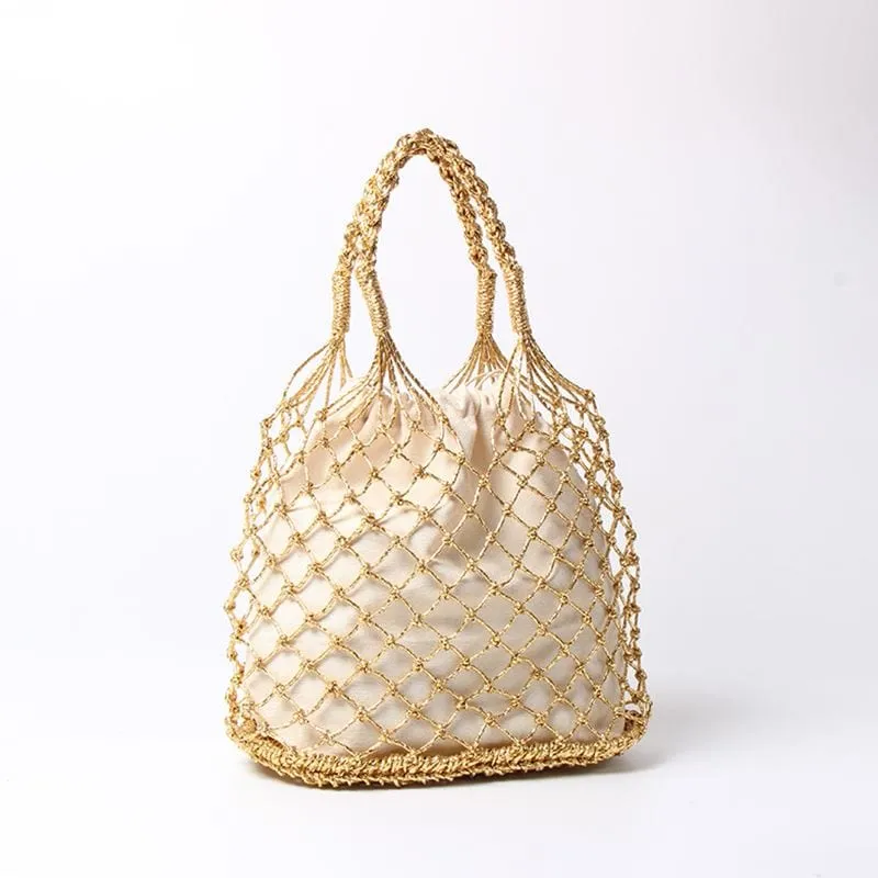 Lesley Hollow Woven Netted Handbag Beach Bag