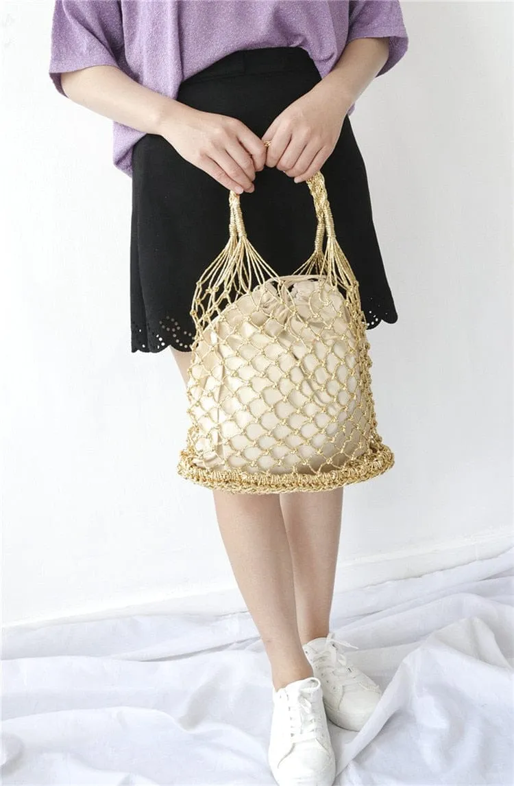 Lesley Hollow Woven Netted Handbag Beach Bag