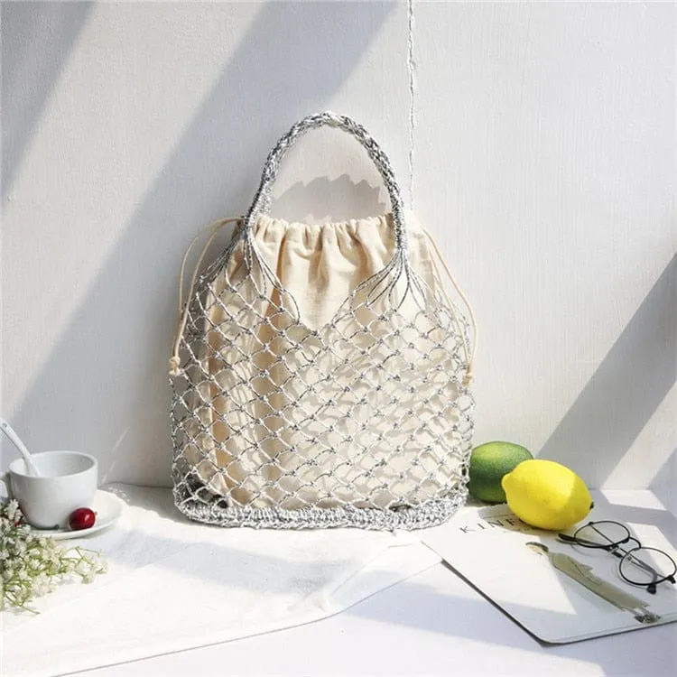 Lesley Hollow Woven Netted Handbag Beach Bag