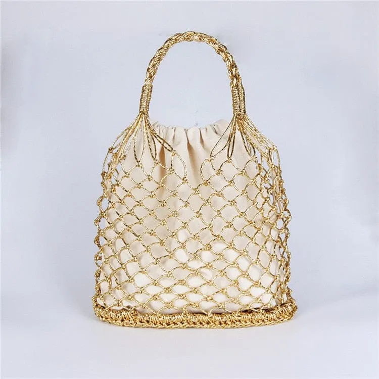Lesley Hollow Woven Netted Handbag Beach Bag