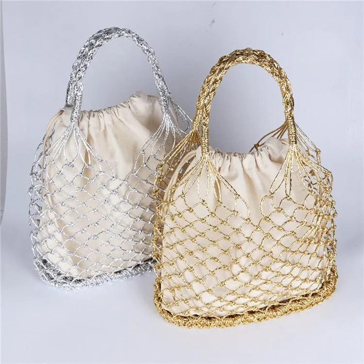 Lesley Hollow Woven Netted Handbag Beach Bag