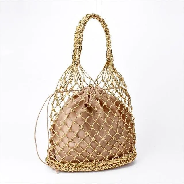 Lesley Hollow Woven Netted Handbag Beach Bag