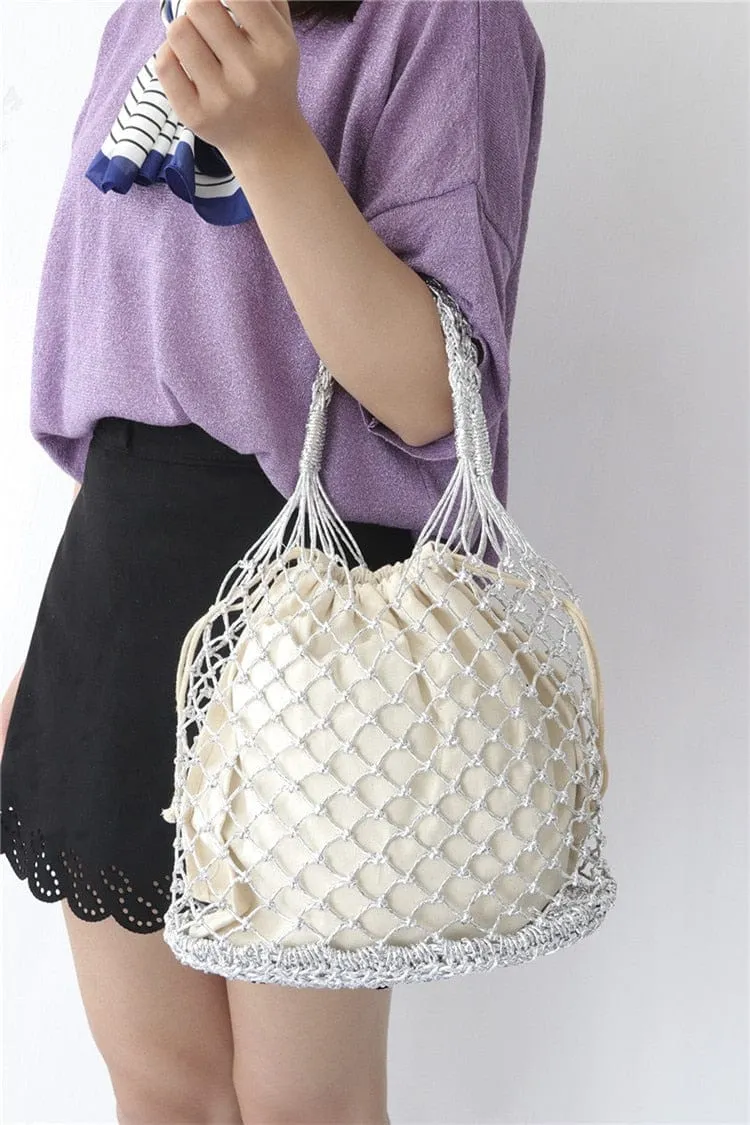 Lesley Hollow Woven Netted Handbag Beach Bag