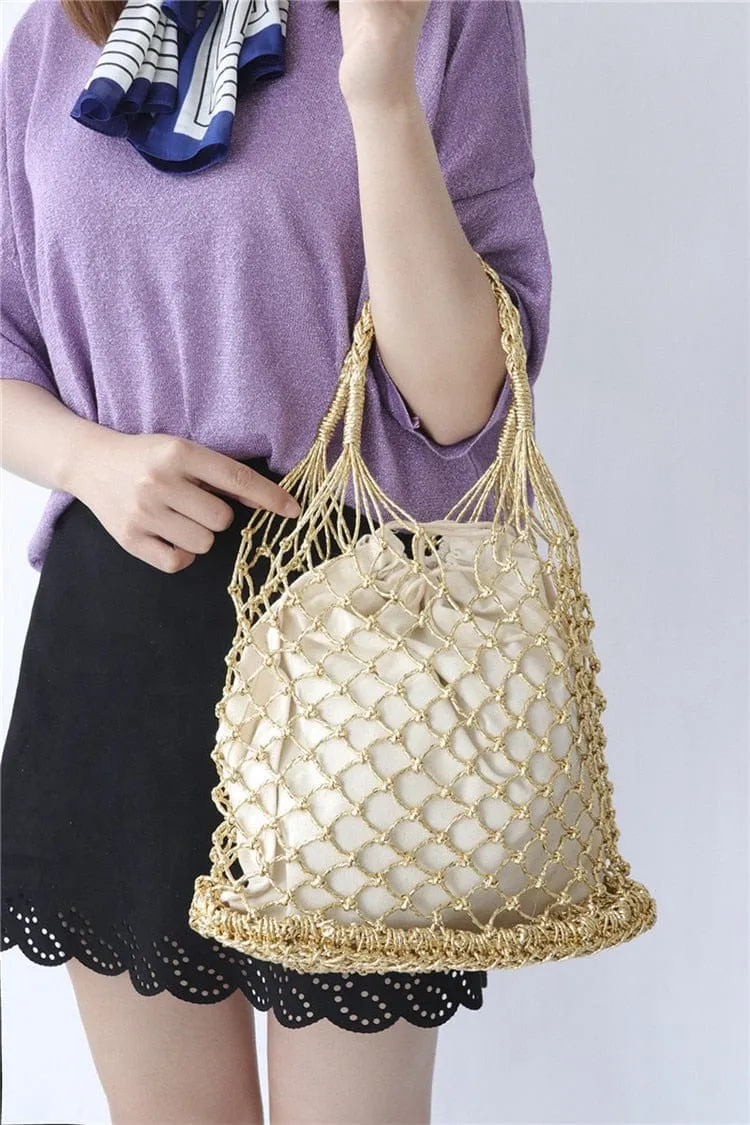 Lesley Hollow Woven Netted Handbag Beach Bag