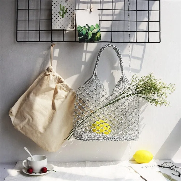 Lesley Hollow Woven Netted Handbag Beach Bag