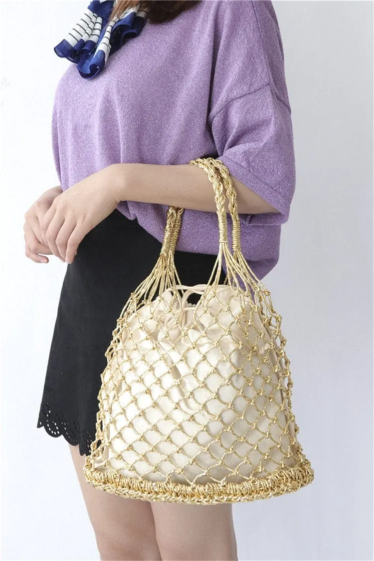 Lesley Hollow Woven Netted Handbag Beach Bag