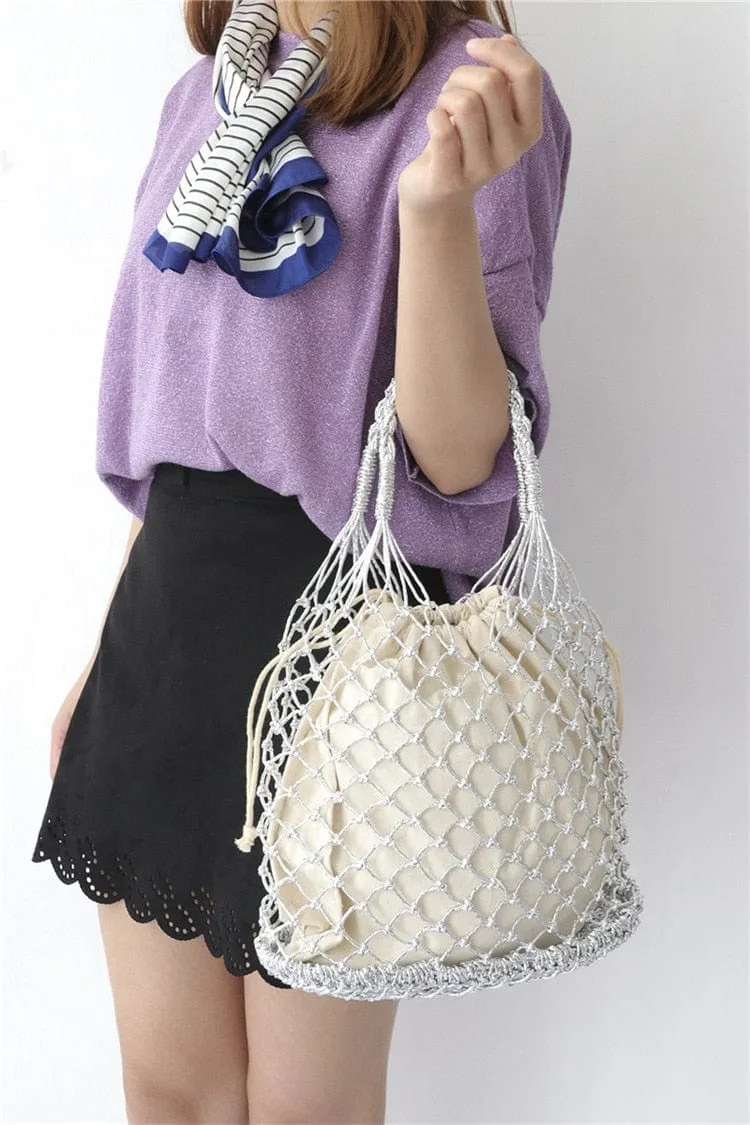 Lesley Hollow Woven Netted Handbag Beach Bag