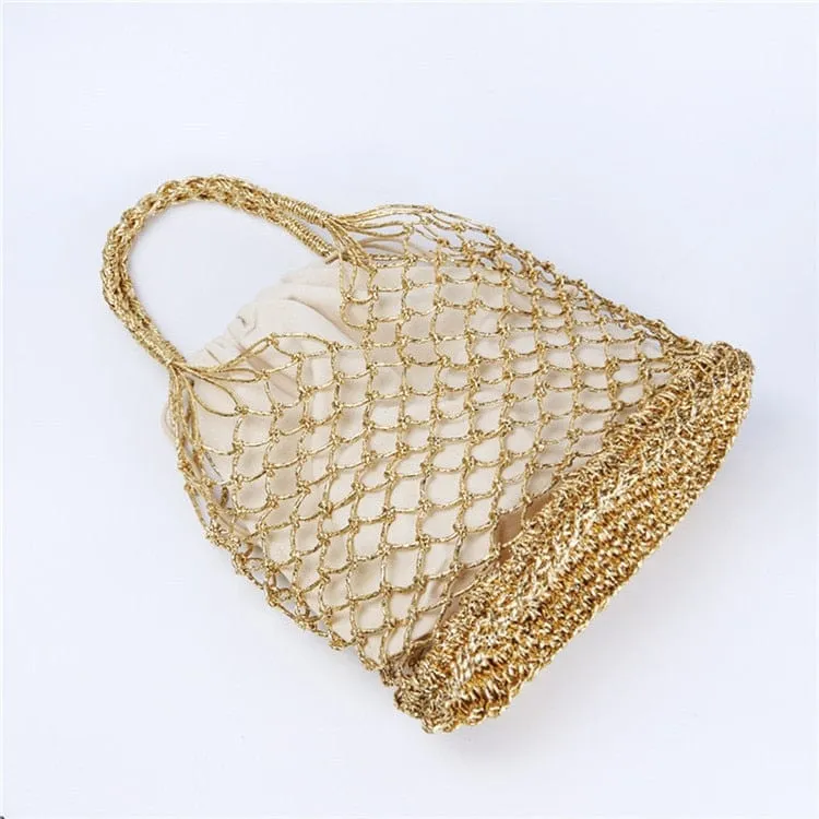 Lesley Hollow Woven Netted Handbag Beach Bag
