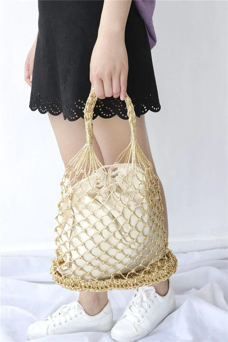 Lesley Hollow Woven Netted Handbag Beach Bag