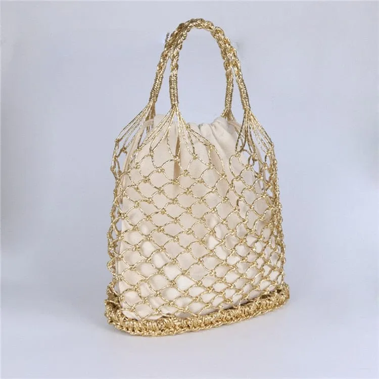 Lesley Hollow Woven Netted Handbag Beach Bag