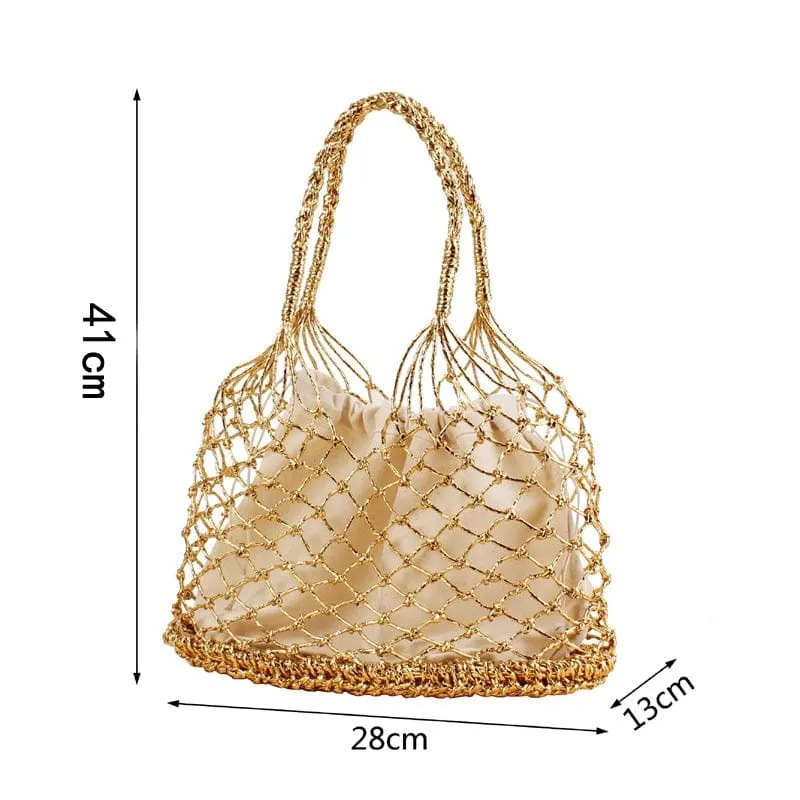 Lesley Hollow Woven Netted Handbag Beach Bag