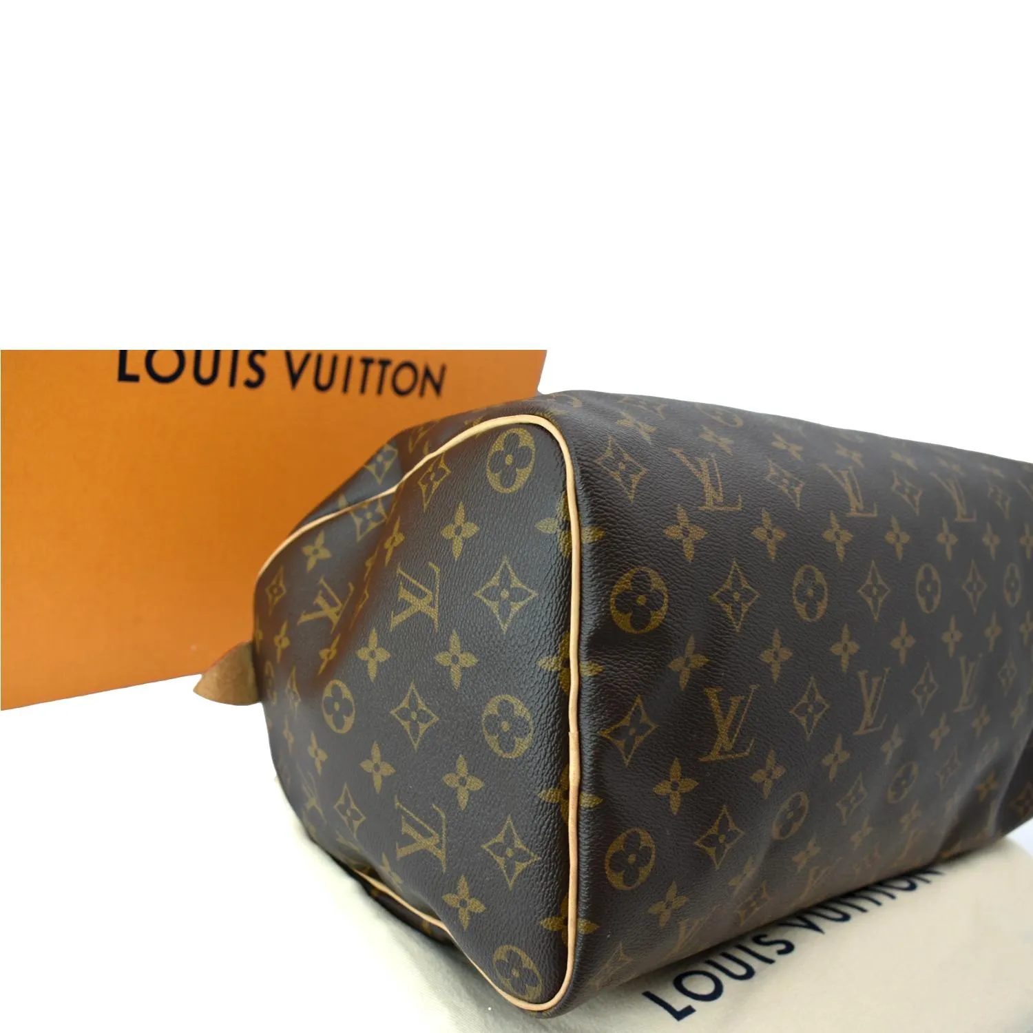 LOUIS VUITTON Speedy 35 Monogram Canvas Satchel Bag Brown