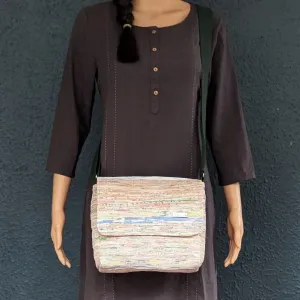 Multicolored Shimmery Upcycled Handwoven Messenger Bag (MB1224-019) PS_W