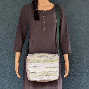 Multicolored Shimmery Upcycled Handwoven Messenger Bag (MB1224-021) PS_W