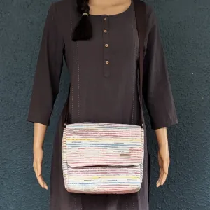 Multicolored Striped Upcycled Handwoven Messenger Bag (MB1224-026) PS_W