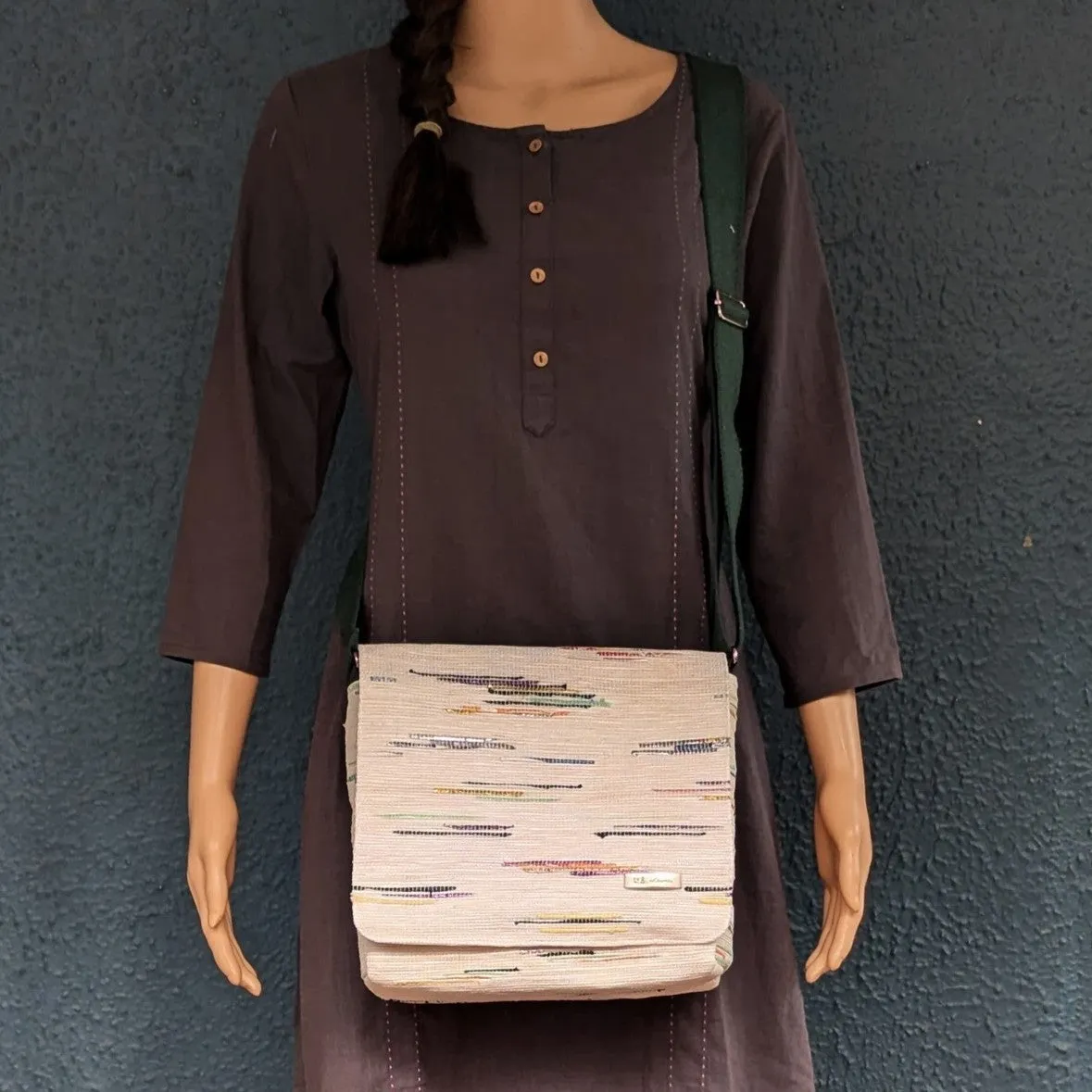 Multicolored Upcycled Handwoven Designer Messenger Bag (MBD1224-001) PS_W