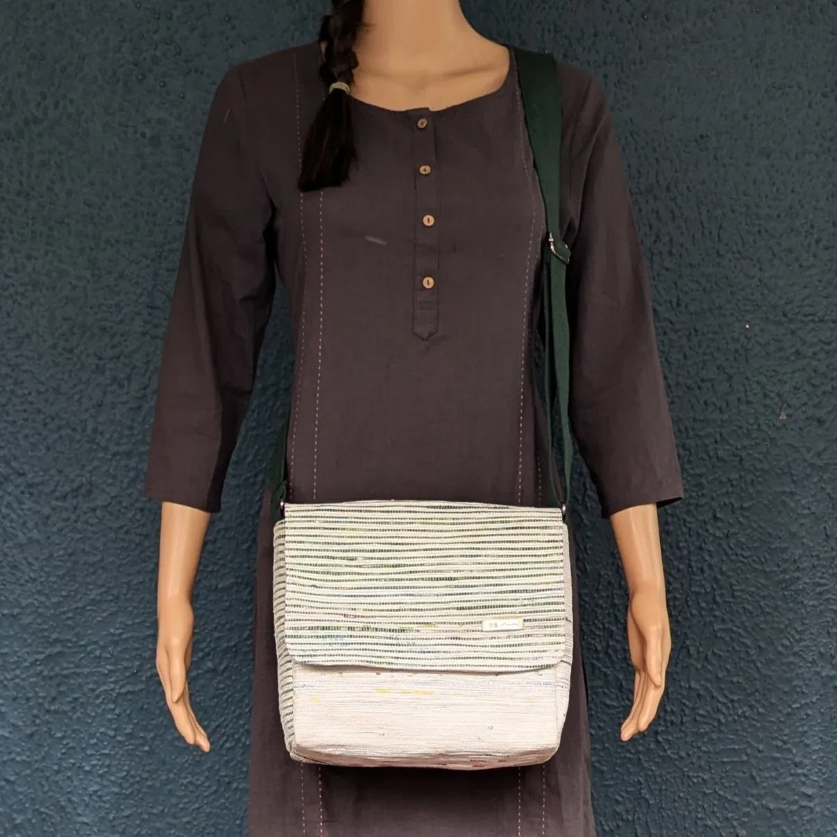 Multicolored Upcycled Handwoven Messenger Bag (MB1224-023) PS_W