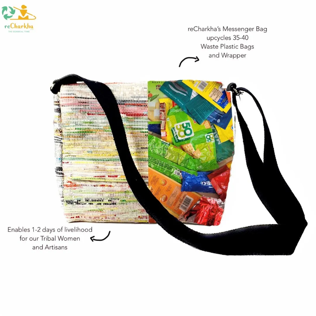 Multicolored Upcycled Handwoven Messenger Bag (MB1224-023) PS_W