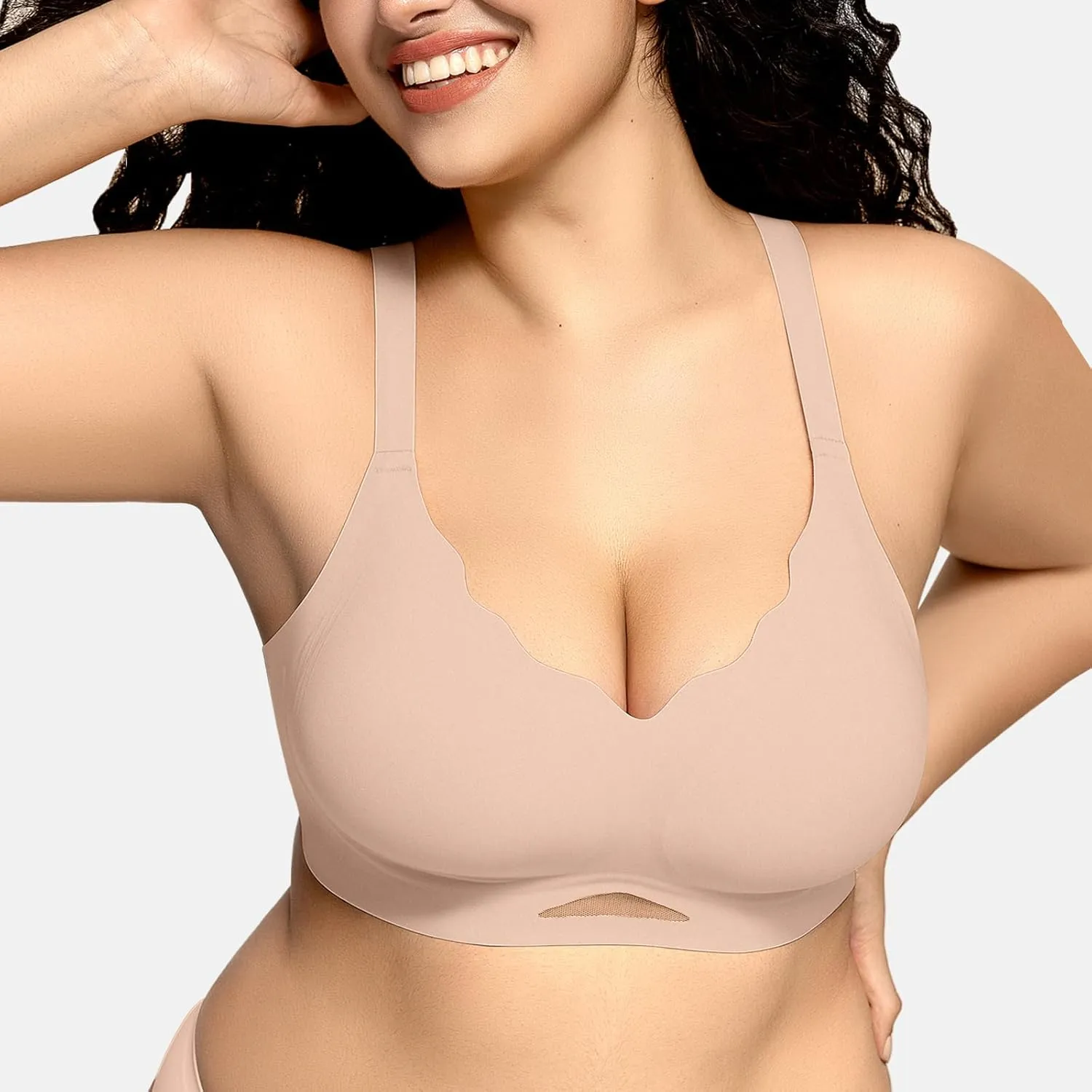 OEAK Womens Wireless Bras Scalloped Push Up Bralettes No Underwire Supportive Tshirt Bra Seamless Comfortable Everyday Bras