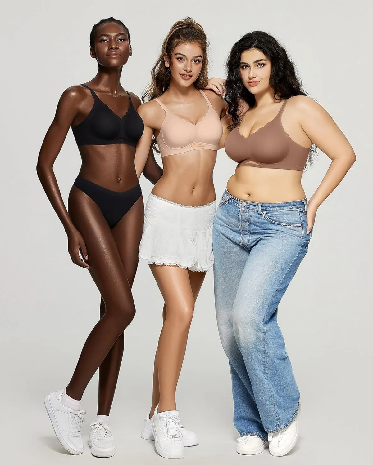 OEAK Womens Wireless Bras Scalloped Push Up Bralettes No Underwire Supportive Tshirt Bra Seamless Comfortable Everyday Bras