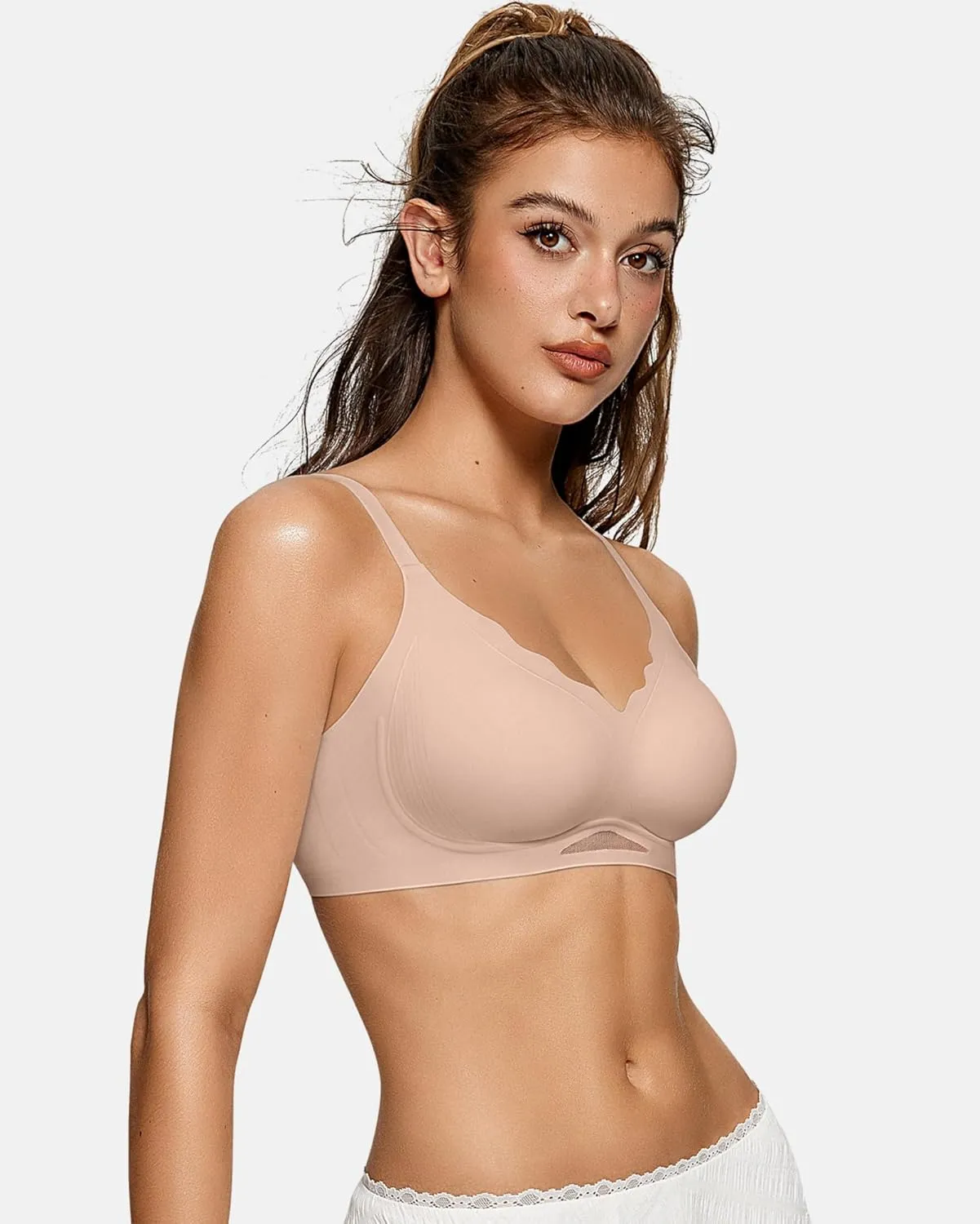 OEAK Womens Wireless Bras Scalloped Push Up Bralettes No Underwire Supportive Tshirt Bra Seamless Comfortable Everyday Bras