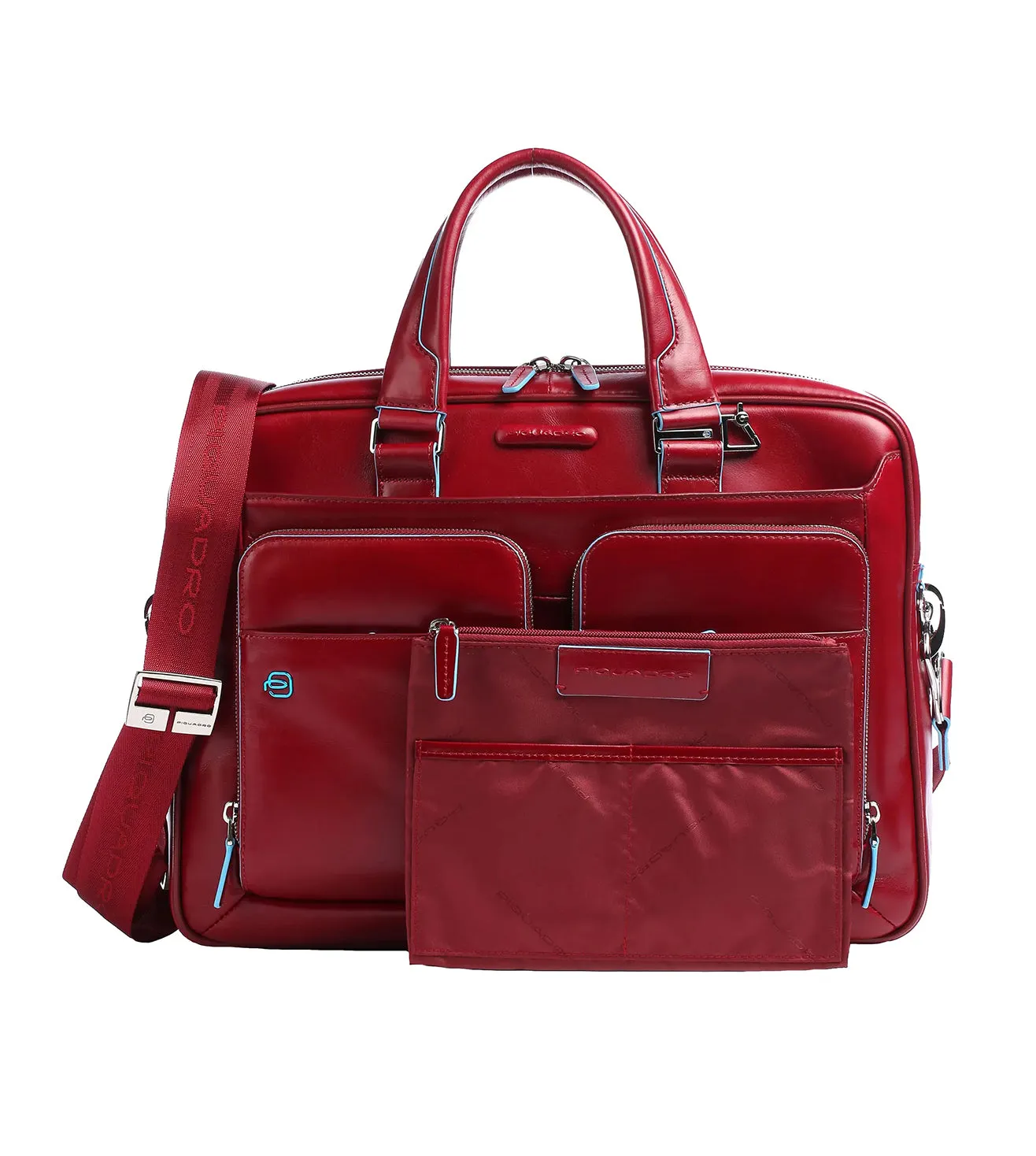 Piquadro Blue Square Unisex Red Laptop Briefcase