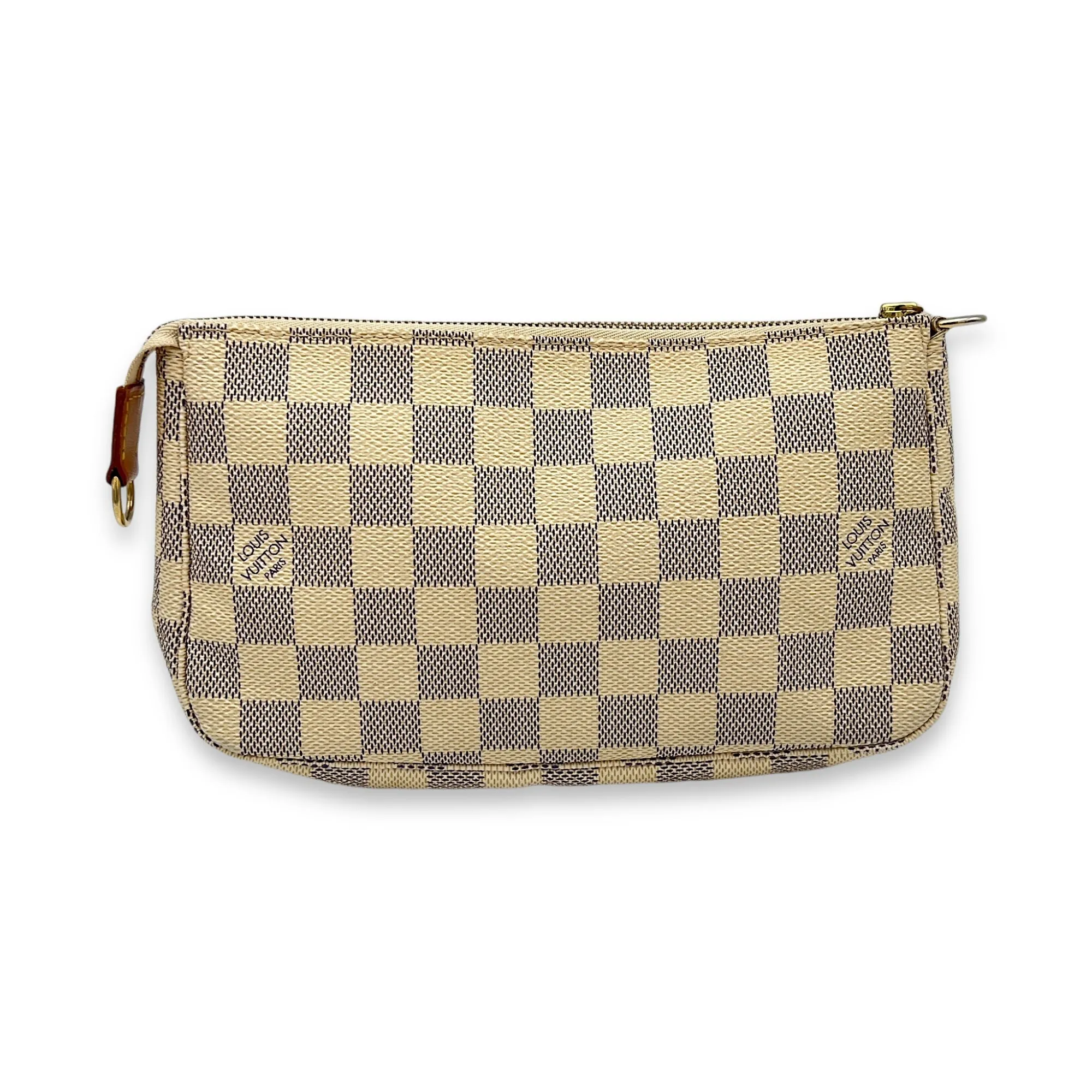 Pochette Accessoires Damier Azur Shoulder Bag in Coated Canvas, Gold hardware