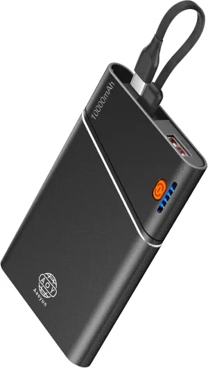 Portable Charger Power Bank, 10000mAh 22.5W PD Super Fast Charging Powerbank with Built-in USB C in&Out Cable, Slim External Phone Battery Pack for iPhone 16/15/14 iPad Samsung S24 Android etc