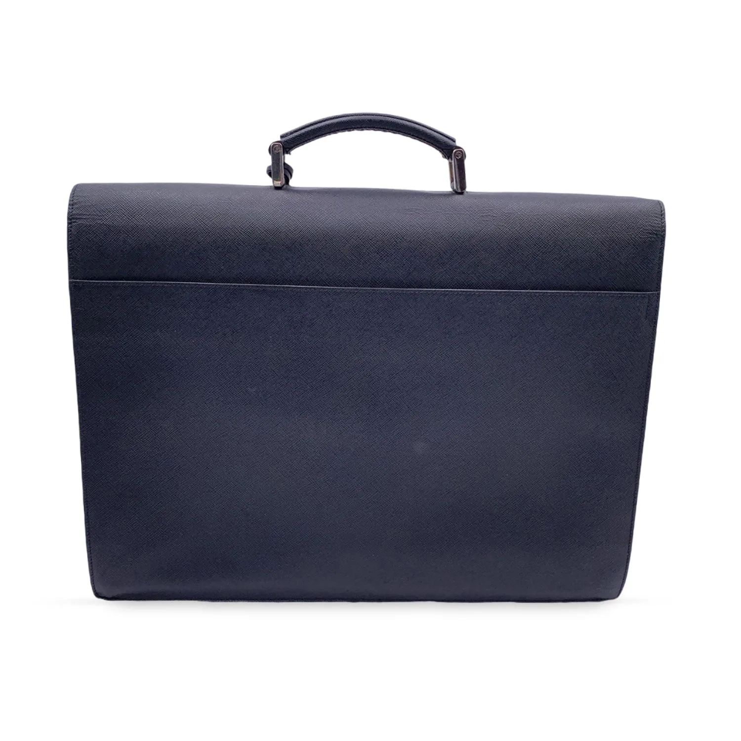 Prada Black Saffiano Leather 3 Gussets Briefcase Work Bag