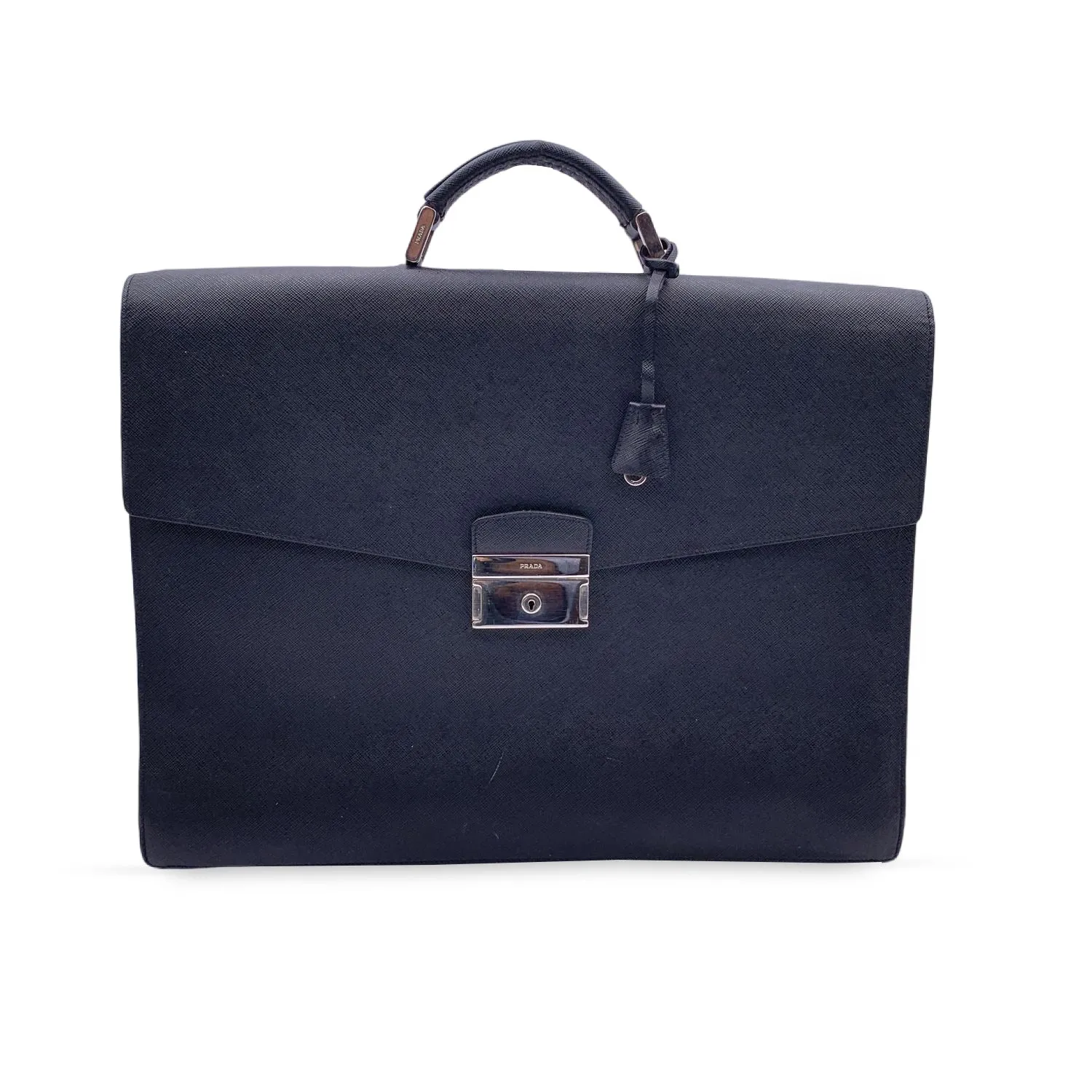 Prada Black Saffiano Leather 3 Gussets Briefcase Work Bag