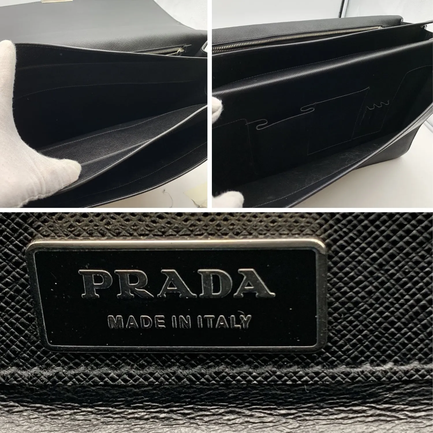 Prada Black Saffiano Leather 3 Gussets Briefcase Work Bag