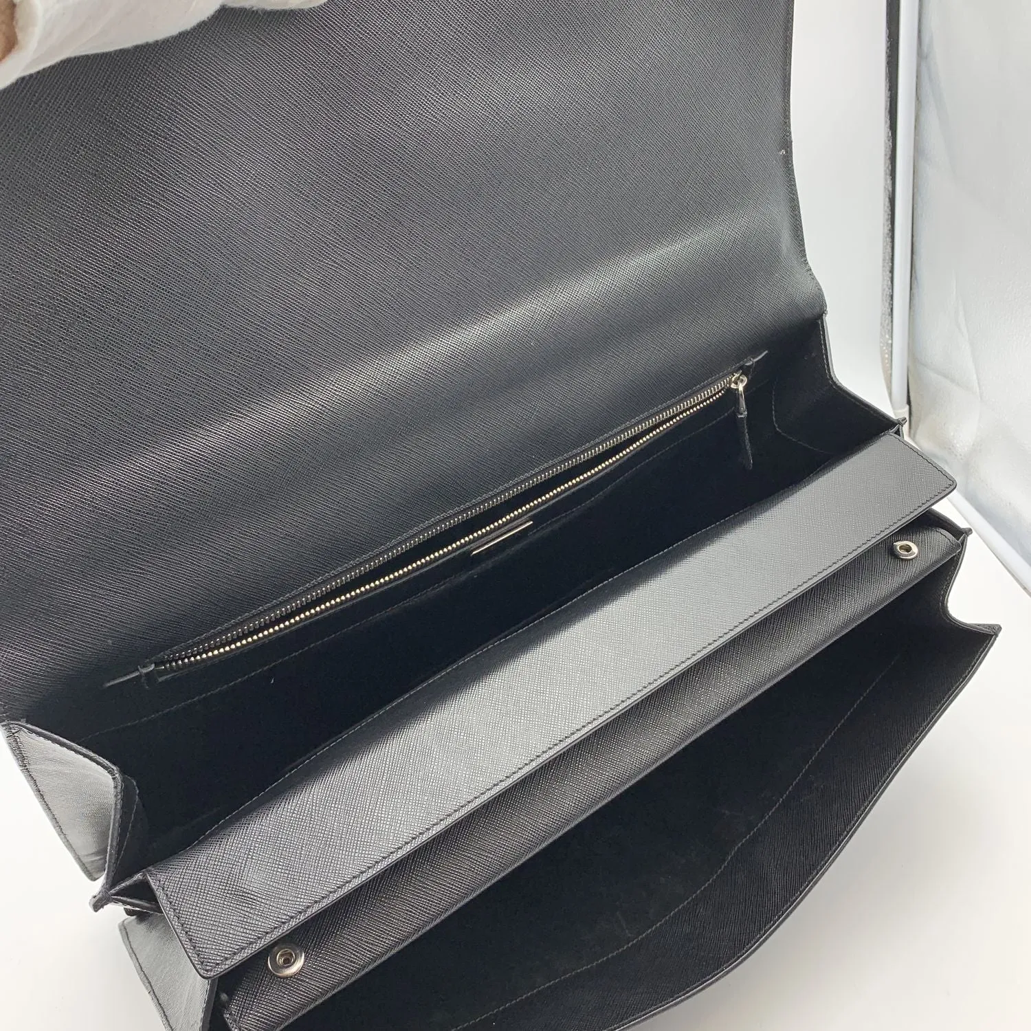 Prada Black Saffiano Leather 3 Gussets Briefcase Work Bag