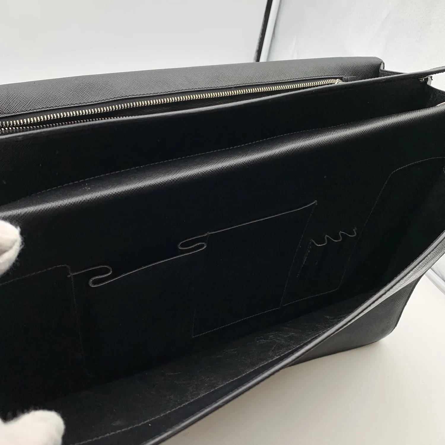 Prada Black Saffiano Leather 3 Gussets Briefcase Work Bag